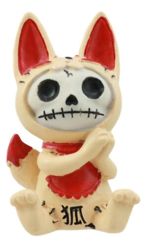 Ebros Gift Ebros Japanese Beckoning Fox Maneki Kitsune Furry Bones Figurine 3" Tall Furrybones Skeleton Collectible Statue