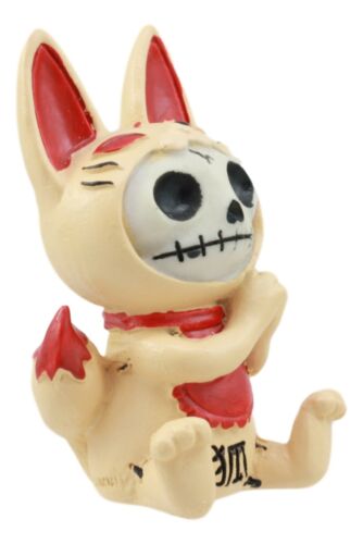 Ebros Gift Ebros Japanese Beckoning Fox Maneki Kitsune Furry Bones Figurine 3" Tall Furrybones Skeleton Collectible Statue