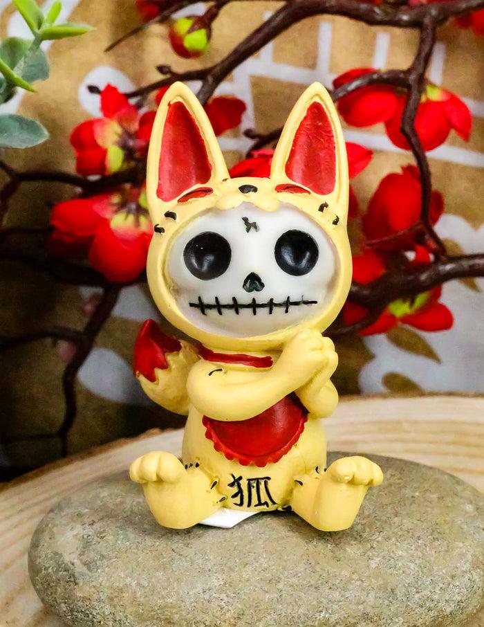 ebros gift Ebros Japanese Beckoning Fox Maneki Kitsune Furry Bones Figurine 3" Tall Furrybones Skeleton Collectible Statue