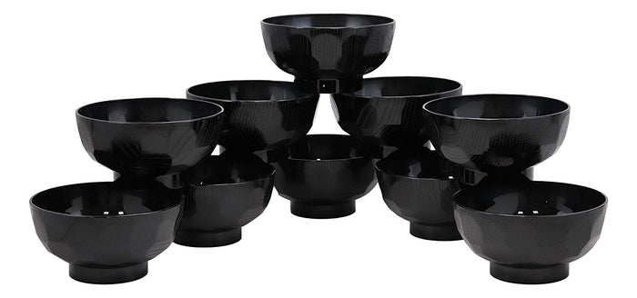 Ebros Gift Ebros Japanese Contemporary Black Lacquer Ridged Bowls Made In Japan Set Of 10