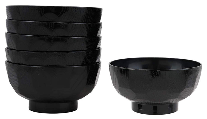 ebros gift Ebros Japanese Contemporary Black Lacquer Ridged Bowls Made In Japan Set of 6