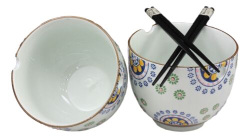 Ebros Gift Ebros Japanese Design Ceramic Spring Flowers Ramen Noodles Bowl & Chopsticks Set Of 2