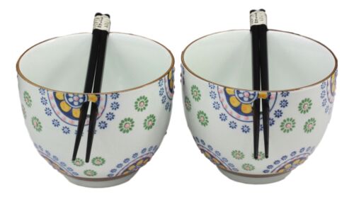 Ebros Gift Ebros Japanese Design Ceramic Spring Flowers Ramen Noodles Bowl & Chopsticks Set Of 2
