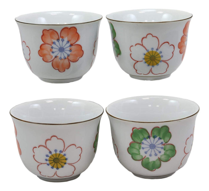 Ebros Gift Ebros Japanese Design Colorful Botanic Floral Design Porcelain White Tea Pot 22oz And Cups Set Serves 4 Guests Home Decor Asian Fusion Zen Fengshui Decorative Teasets Birthday Housewarming Gifts