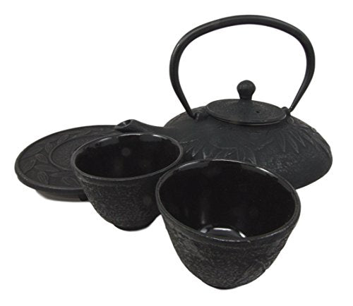 Ebros Gift Ebros Japanese Forest Black Heavy Cast Iron Tea Pot Set With Trivet And Cups Set