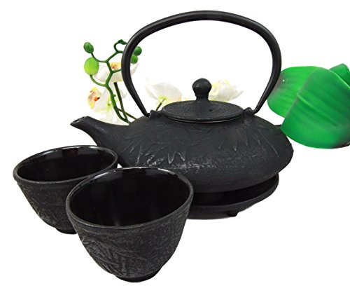 Ebros Gift Ebros Japanese Forest Black Heavy Cast Iron Tea Pot Set With Trivet And Cups Set