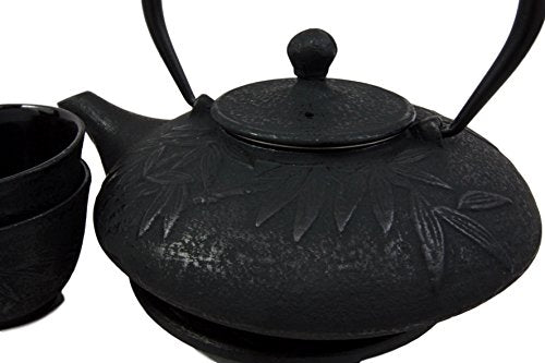 Ebros Gift Ebros Japanese Forest Black Heavy Cast Iron Tea Pot Set With Trivet And Cups Set