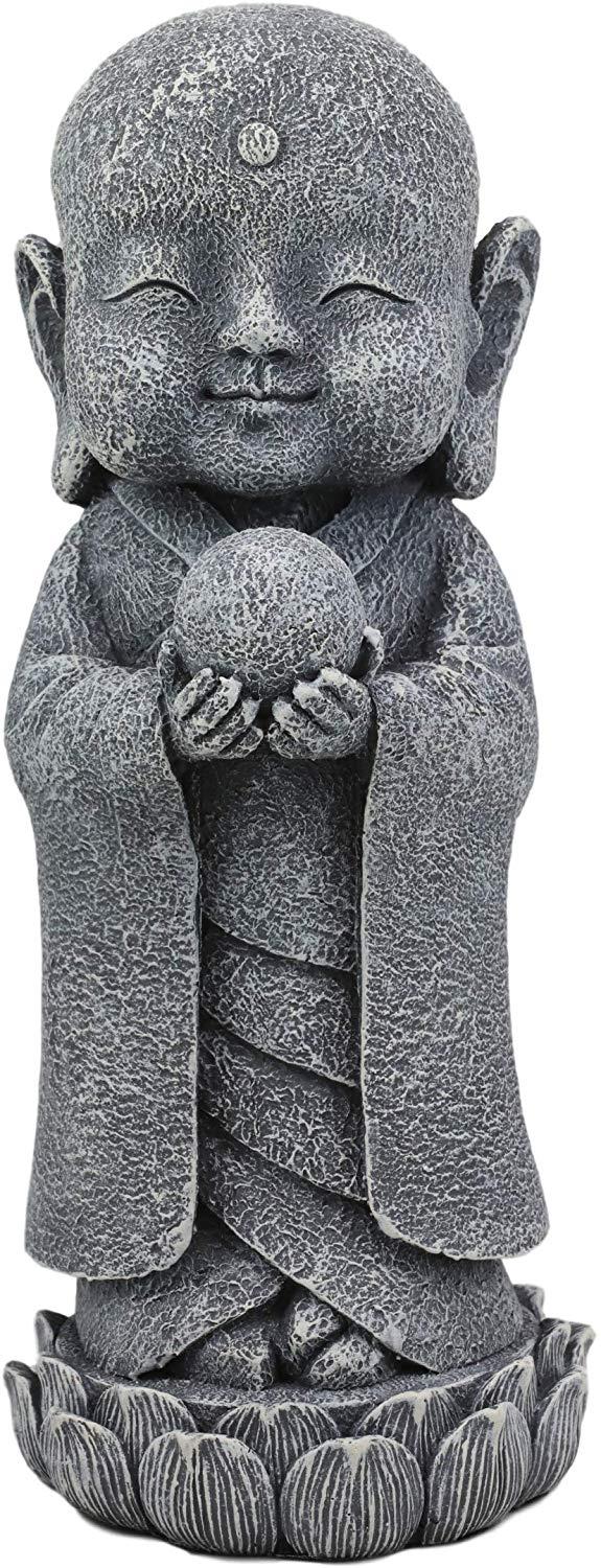 Ebros Gift Ebros Japanese Jizo Monk Standing On Lotus Figurine 9.75"H (With Wisdom Pearl)