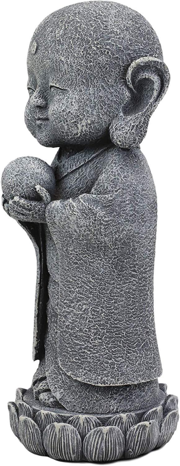 Ebros Gift Ebros Japanese Jizo Monk Standing On Lotus Figurine 9.75"H (With Wisdom Pearl)