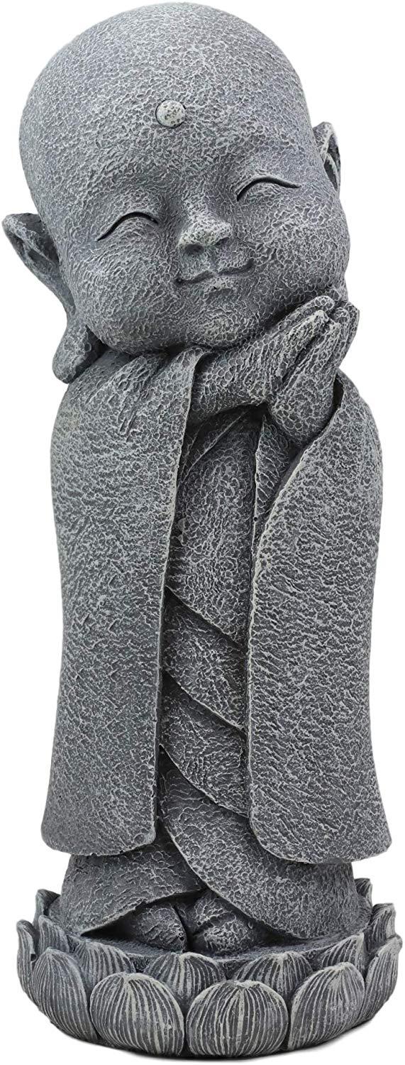 Ebros Gift Ebros Japanese Jizo Monk Standing On Lotus Figurine 9.75"H (Hands On Left Cheek)