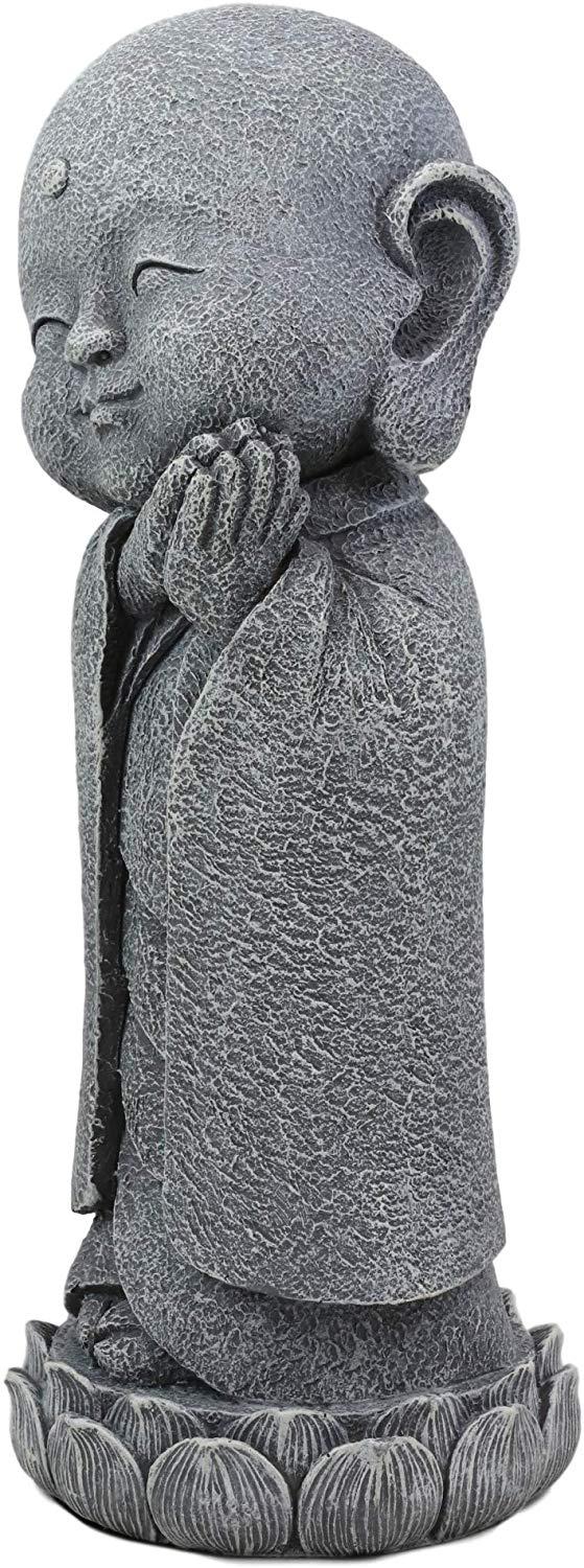 Ebros Gift Ebros Japanese Jizo Monk Standing On Lotus Figurine 9.75"H (Hands On Left Cheek)
