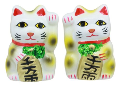 Ebros Gift Ebros Japanese Luck And Fortune Charm White Beckoning Cat Maneki Neko Ceramic Figurines Set Of 2 With Right And Left Paws Feng Shui Lucky Energy Cats Collectible Statues