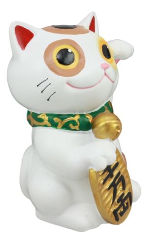 Ebros Gift Ebros Japanese Luck And Fortune Charm White Beckoning Cat Maneki Neko Statue 4"Tall Tabletop Collectible Figurine