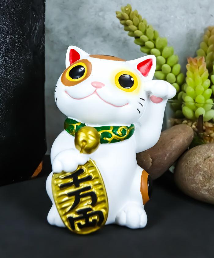 ebros gift Ebros Japanese Luck And Fortune Charm White Beckoning Cat Maneki Neko Statue 4"Tall Tabletop Collectible Figurine