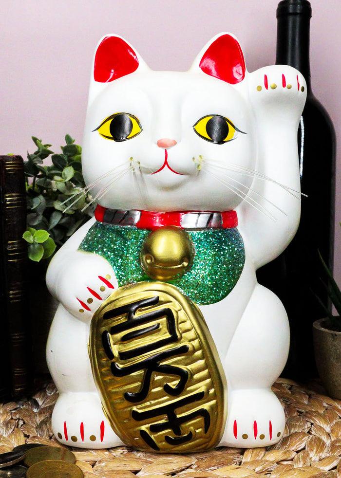 ebros gift Ebros Japanese Luck and Fortune White Cat Maneki Neko Coin Bank Ceramic 9.5"H