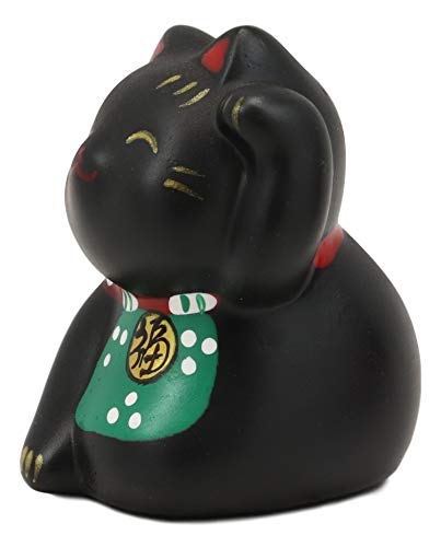 Ebros Gift Ebros Japanese Lucky Charm Beckoning Cat Black Maneki Neko With Baby Bib Mini Figurine