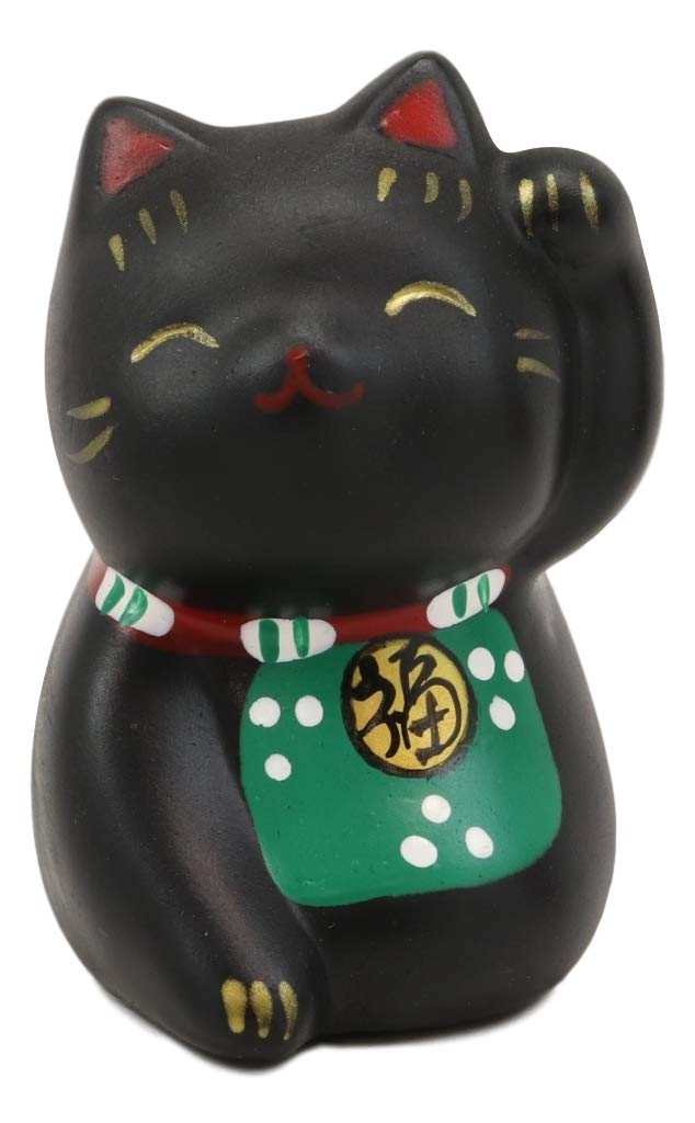 ebros gift Ebros Japanese Lucky Charm Beckoning Cat Black Maneki Neko With Baby Bib Mini Figurine
