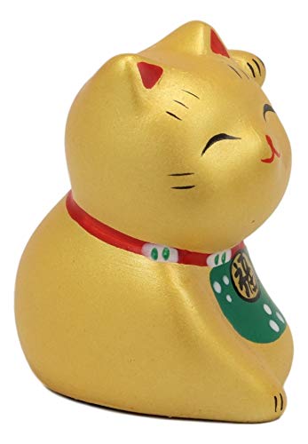 Ebros Gift Ebros Japanese Lucky Charm Beckoning Cat Gold Maneki Neko With Baby Bib Mini Figurine
