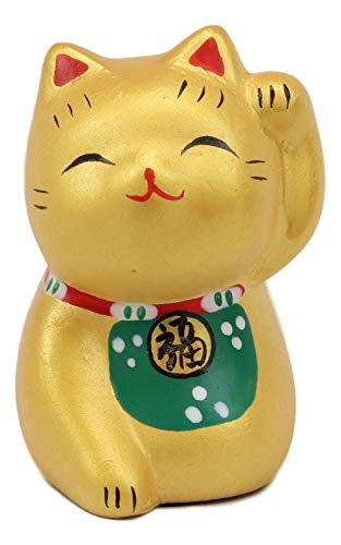 ebros gift Ebros Japanese Lucky Charm Beckoning Cat Gold Maneki Neko With Baby Bib Mini Figurine