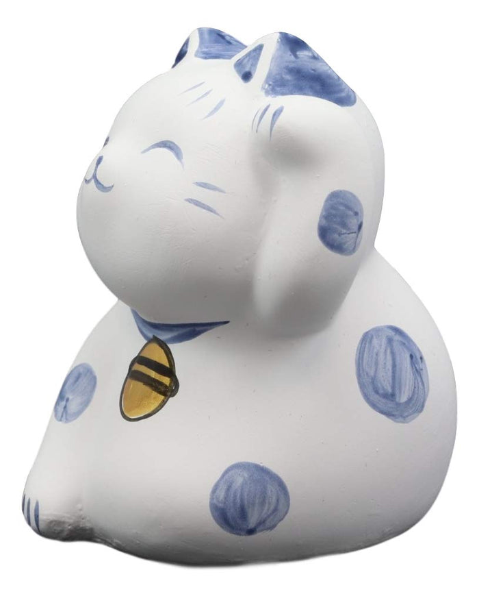 Ebros Gift Ebros Japanese Lucky Charm Beckoning Cat White Maneki Neko With Blue Spots Figurine