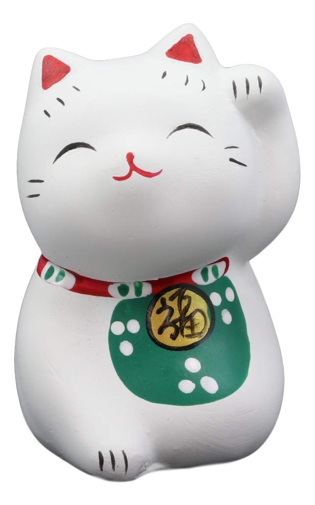 ebros gift Ebros Japanese Lucky Charm Beckoning Cat White Maneki Neko With Baby Bib Mini Figurine