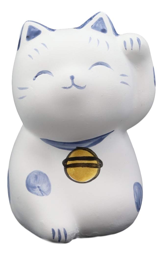 ebros gift Ebros Japanese Lucky Charm Beckoning Cat White Maneki Neko With Blue Spots Figurine