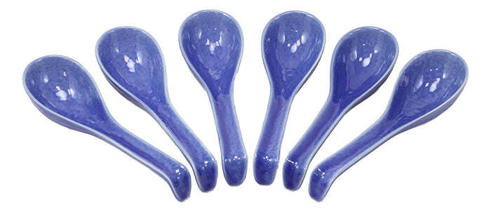 Ebros Gift Ebros Japanese Modern Porcelain Soup Spoons With Ladle Hook Pack Of 6 (Blue)
