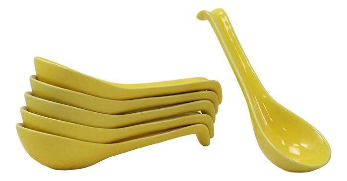 ebros gift Ebros Japanese Modern Porcelain Soup Spoons With Ladle Hook Pack Of 6 (Yellow)