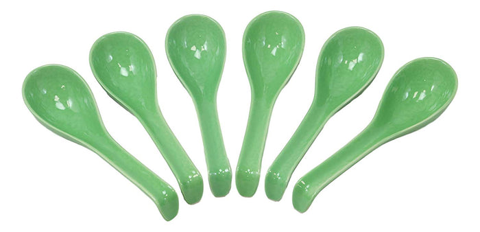Ebros Gift Ebros Japanese Modern Porcelain Soup Spoons With Ladle Hook Pack Of 6 (Green)