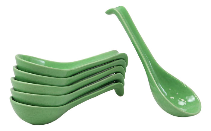 ebros gift Ebros Japanese Modern Porcelain Soup Spoons With Ladle Hook Pack Of 6 (Green)