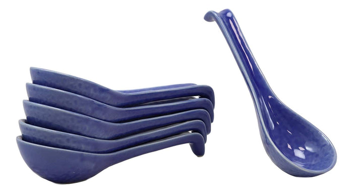 Ebros Gift Ebros Japanese Modern Porcelain Soup Spoons With Ladle Hook Pack Of 6 (Blue)