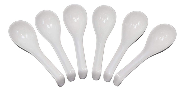 Ebros Gift Ebros Japanese Modern Porcelain Soup Spoons With Ladle Hook Pack Of 6 (White)