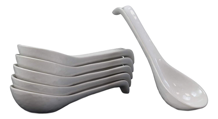 Ebros Gift Ebros Japanese Modern Porcelain Soup Spoons With Ladle Hook Pack Of 6 (White)