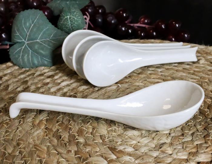 ebros gift Ebros Japanese Modern Porcelain Soup Spoons With Ladle Hook Pack Of 6 (White)