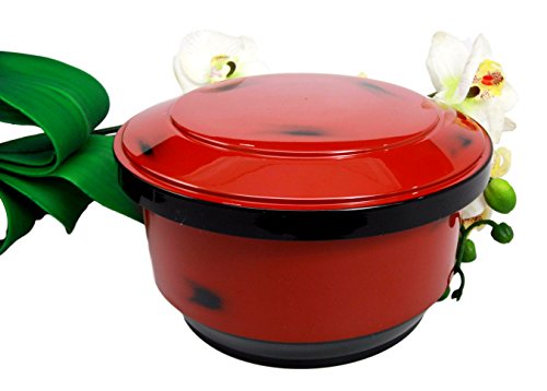 ebros gift Ebros Japanese Restaurant Grade Red Ohitsu Rice Container Serving Bowl With Scoop