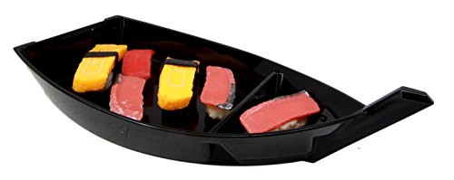 Ebros Gift Ebros Japanese Traditional Black Lacquered Plastic Sushi Boat Serving Plate Display