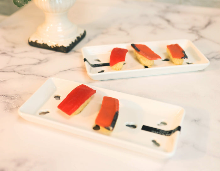 Ebros Gift Ebros Japanese White Neta Zara Porcelain Sashimi Chef Serving Plate 2-PK For Sushi Box