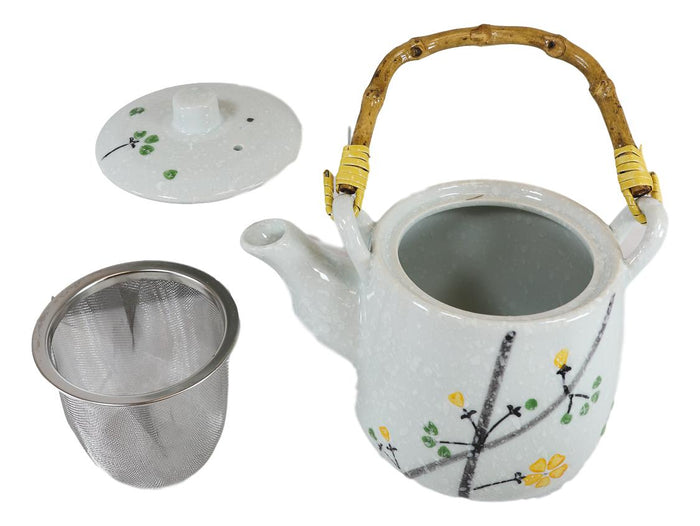 Ebros Gift Ebros Japanese Yellow Cherry Blossom Sakura Blossoms Ceramic Tea Pot & 4 Cups