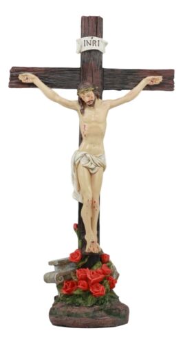 Ebros Gift Ebros Jesus Christ On The Cross With Rose Of Sharon Base Decorative Crucifix Statue