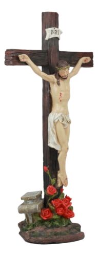 Ebros Gift Ebros Jesus Christ On The Cross With Rose Of Sharon Base Decorative Crucifix Statue