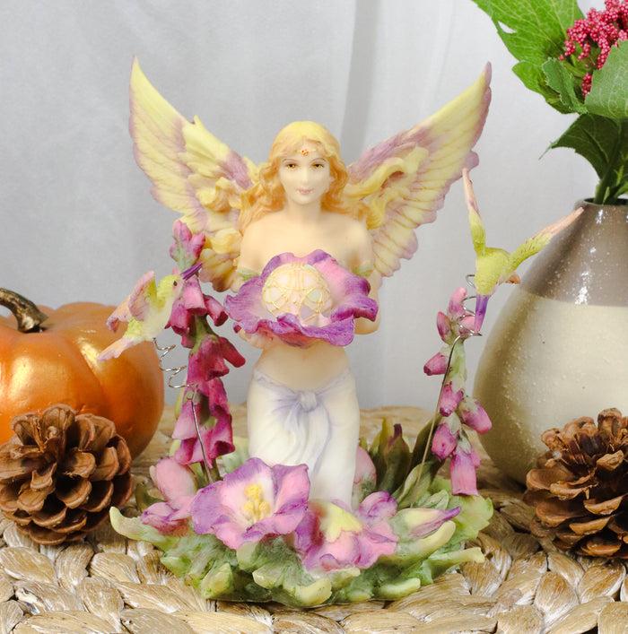 ebros gift Ebros Jody Bergsma Faith Fairy Purple Flower with Hummingbirds Statue 5.75" Tall