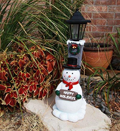 Ebros Gift Ebros Jolly Christmas Season Frosty The Snowman Decorative Statue With Solar LED Light Lantern Lamp 18.5"H As Home Patio Guest Greeter Welcome Decor With Happy Holidays Sign Plaque
