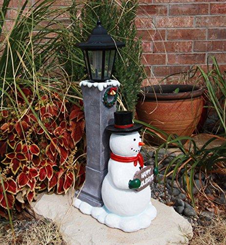 Ebros Gift Ebros Jolly Christmas Season Frosty The Snowman Decorative Statue With Solar LED Light Lantern Lamp 18.5"H As Home Patio Guest Greeter Welcome Decor With Happy Holidays Sign Plaque