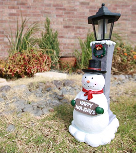 ebros gift Ebros Jolly Christmas Season Frosty The Snowman Decorative Statue With Solar LED Light Lantern Lamp 18.5"H As Home Patio Guest Greeter Welcome Decor With Happy Holidays Sign Plaque