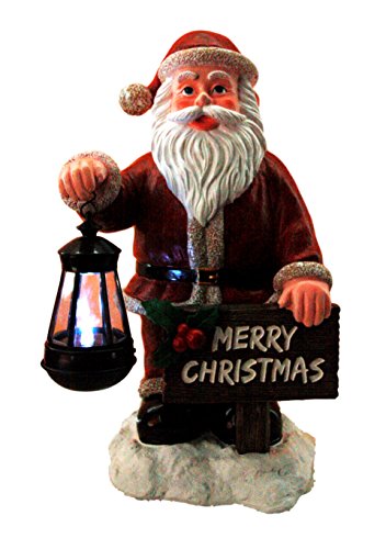 Ebros Gift Ebros Jolly Seasons Merry Christmas Santa Claus Holding Greeting Sign Decorative Statue With Solar LED Light Lantern Lamp 16.5"H As Home Patio Welcome Entrance Decor Guest Greeter Figurine