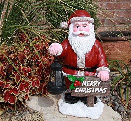 Ebros Gift Ebros Jolly Seasons Merry Christmas Santa Claus Holding Greeting Sign Decorative Statue With Solar LED Light Lantern Lamp 16.5"H As Home Patio Welcome Entrance Decor Guest Greeter Figurine