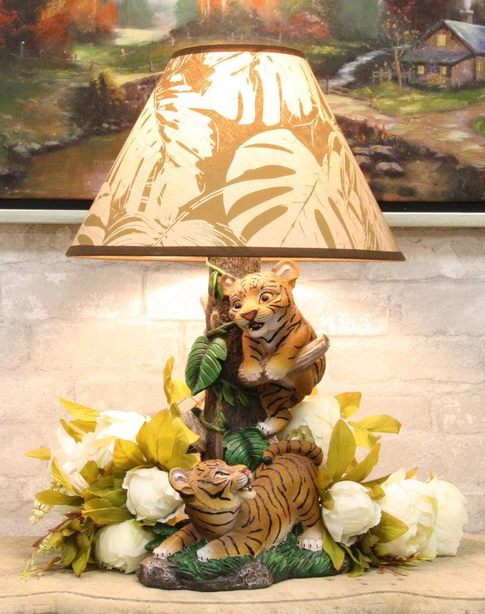 ebros gift Ebros Jungle Frolic Climbing Orange Bengal Tiger Cubs Table Lamp Statue And Shade 19"H