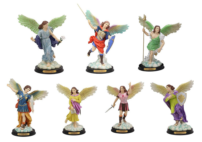 ebros gift Ebros Kabbalah Tree of Life Catholic Colorful Archangels Statue Set of 7 10"H