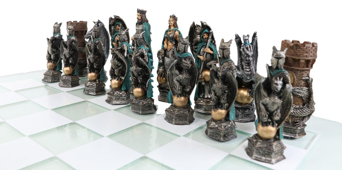 Ebros Gift Ebros King Arthur Morgan Merlin Dragons Hand Painted Chess Pieces With Glass Board Set