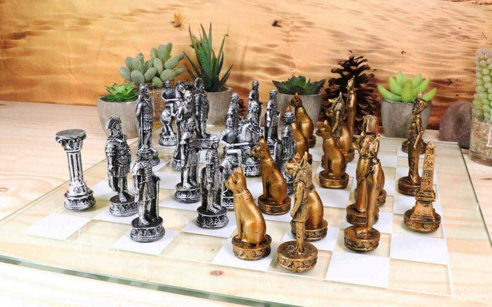 ebros gift Ebros Kingdoms at War Egyptian VS Roman Army Resin Chess Pieces With Glass Board Set